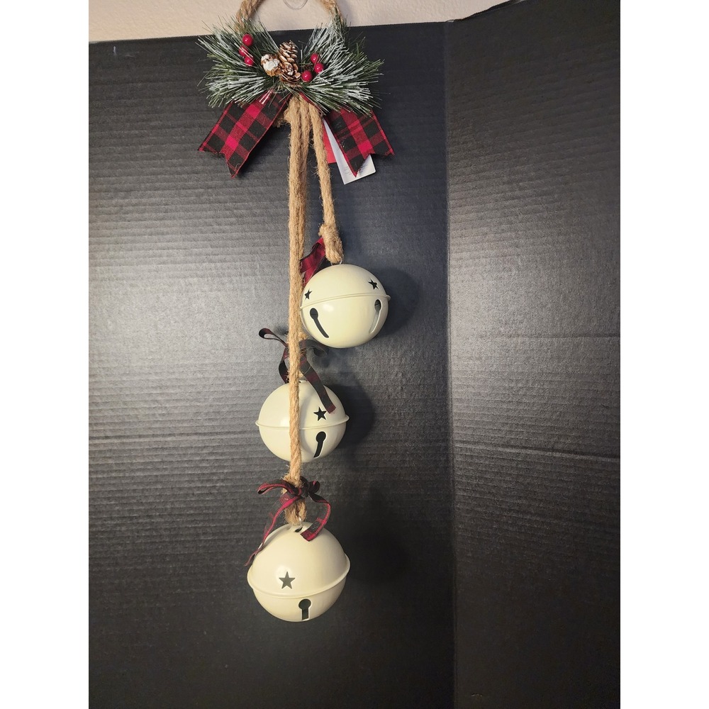 Place & Time Holiday Jingle Bell Door Hanger Buffalo Plaid Christmas Decor 26in